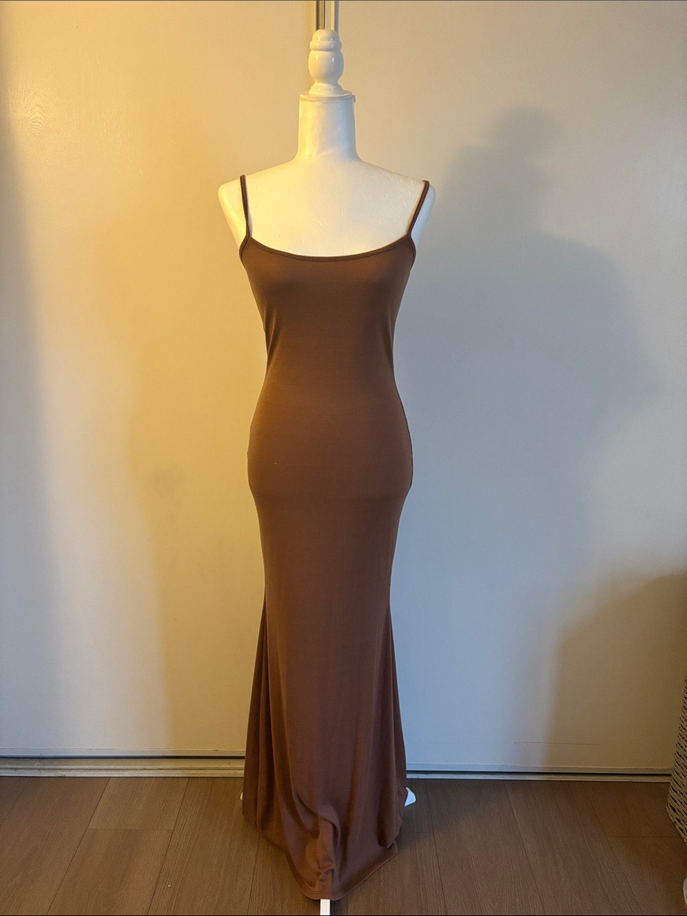 OOTDFash Brown Spaghetti-Strap Maxi Dress